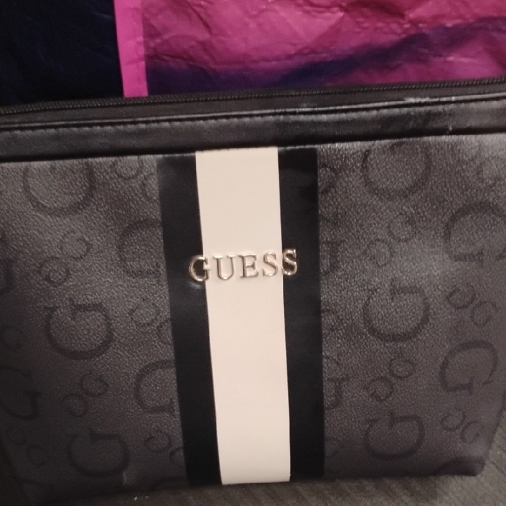 Guess Black and White Toiletry Bag with Monogram Print
